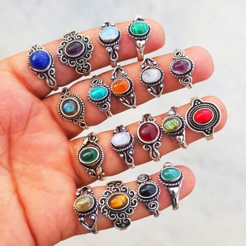 BULK !! Red Cral & More Gemstone Wholesale Lot 925 Sterling Silver Plated Rings