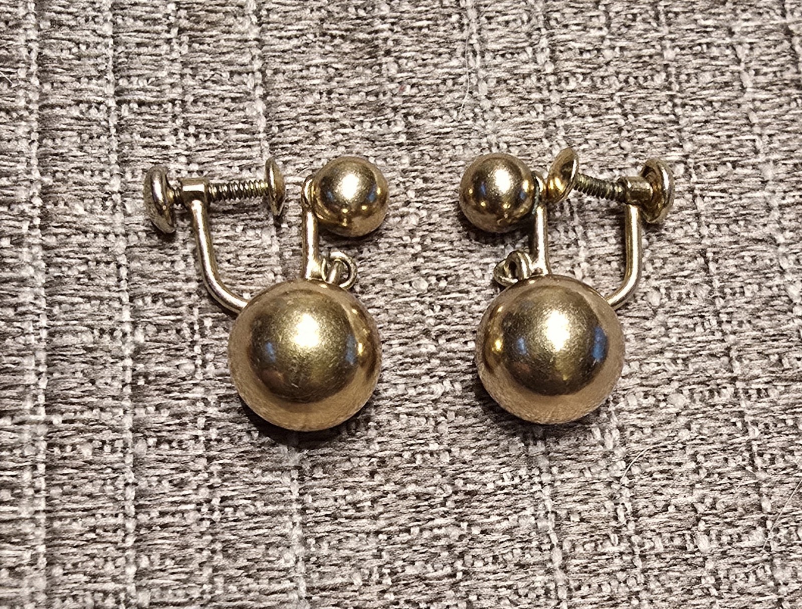Vintage HG Gold Filled Screw Back Earrings, Double Gold Balls