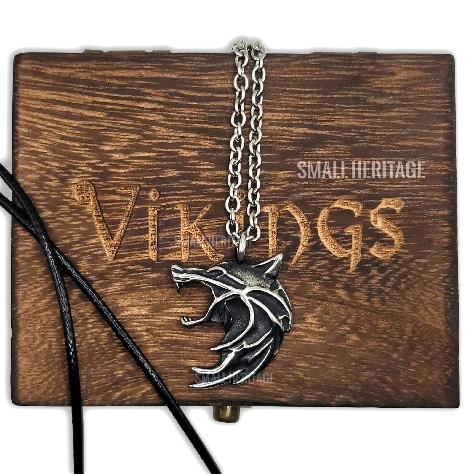 Small Heritage Wolf Head Viking Necklace Stainless Steel Witcher Pendant Amulet