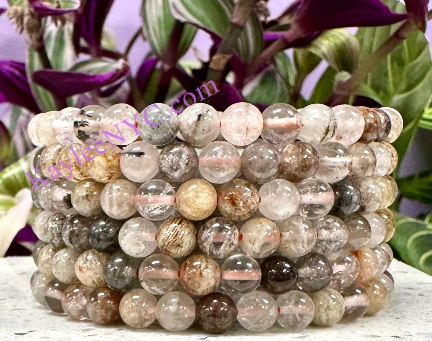 Wholesale 6 Pcs Natural Thousand Layer Phantom Quartz 6mm Stretch Bracelet