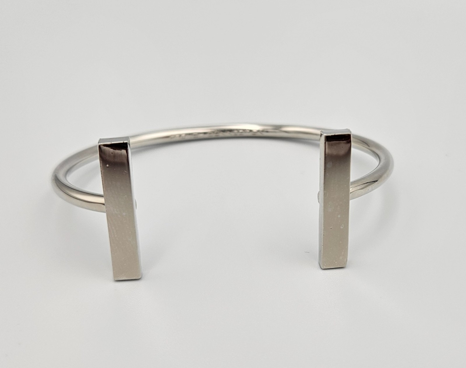 French Connection Bar End Open Cuff Bracelet Silver Tone Modern Minimalist