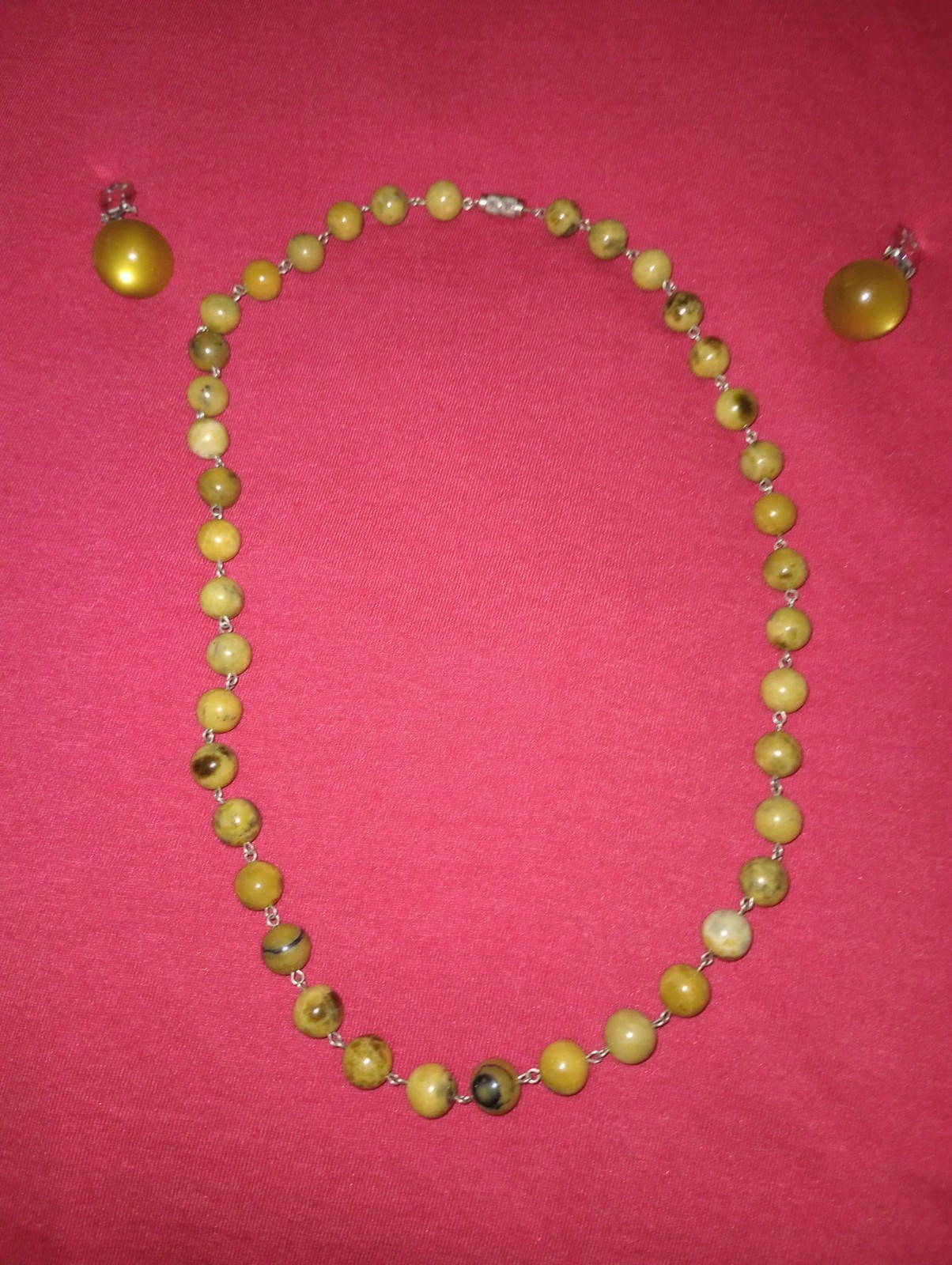 Vintage Necklace Earrings Set 50s 60s Mid Century Modern Olive Green Cat’s Eye