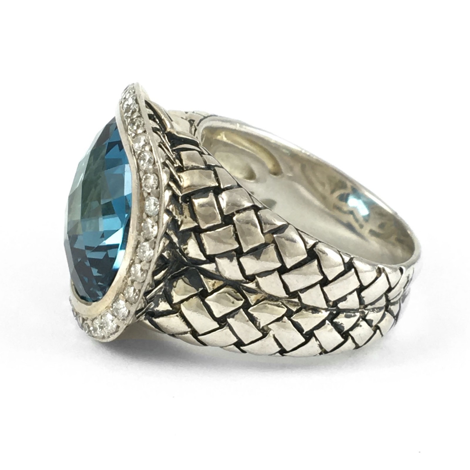 Scott Kay Sterling Silver Diamond & Blue Topaz Large Dome Ring