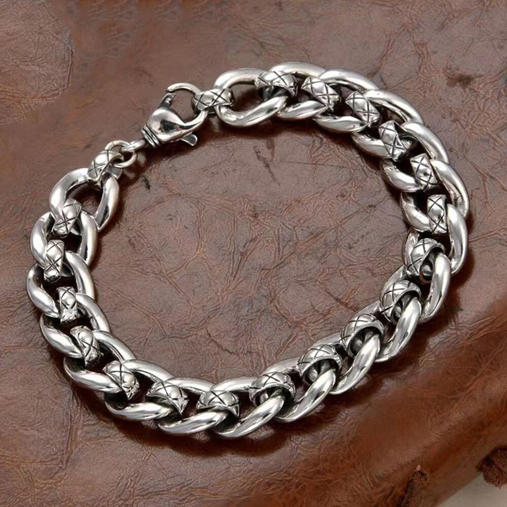 Pure S925 Sterling Silver Chain Unisex 10mm Cuban Curb Link Bracelet 7.1-8.7inch