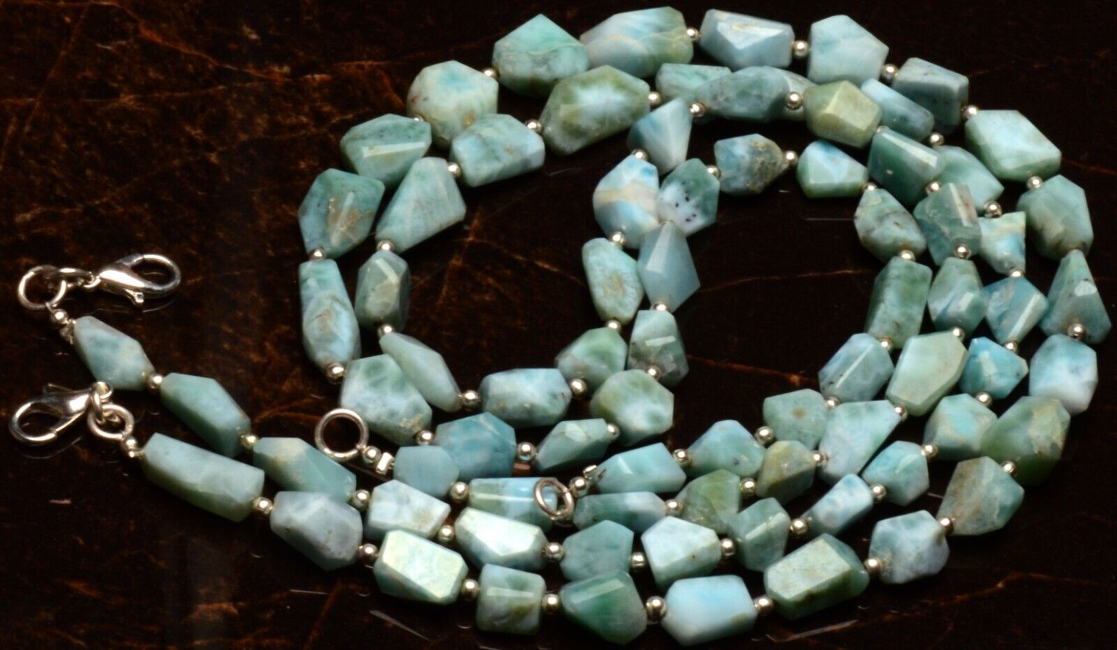 Natural Larimar Nuggets 18″ Necklace 7 to 13 mm Size Beads