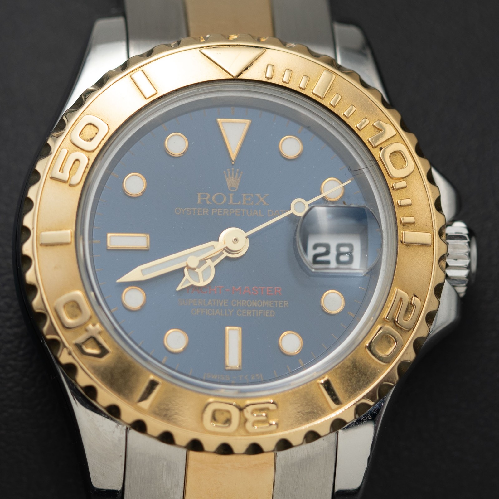 Rolex Yacht-Master 169623 18K Gold Timing Bezel Oyster Watch Blue Dial