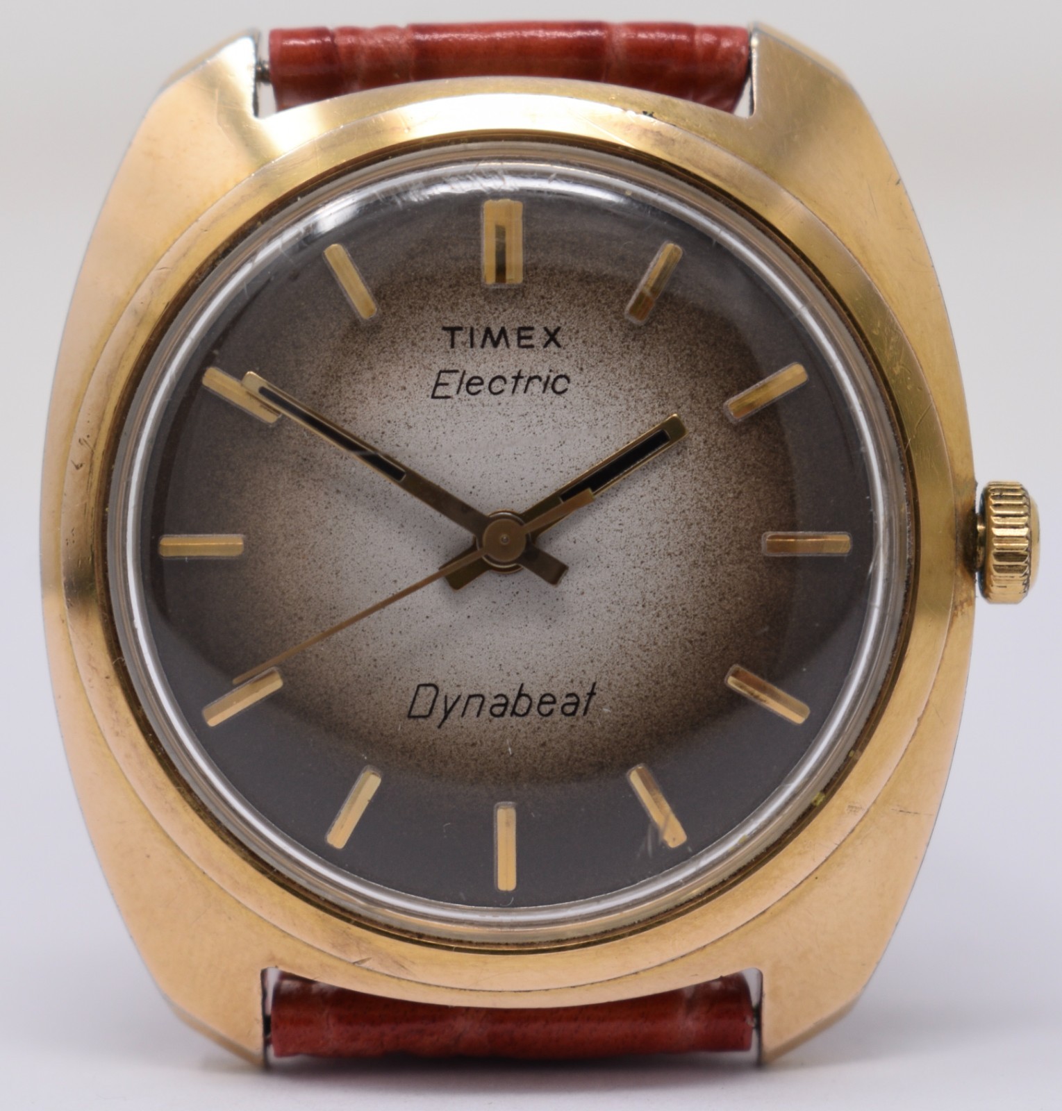 Vintage 1970s Mens Timex Electric Dynabeat Wristwatch Gold Plated, Gradient Dial