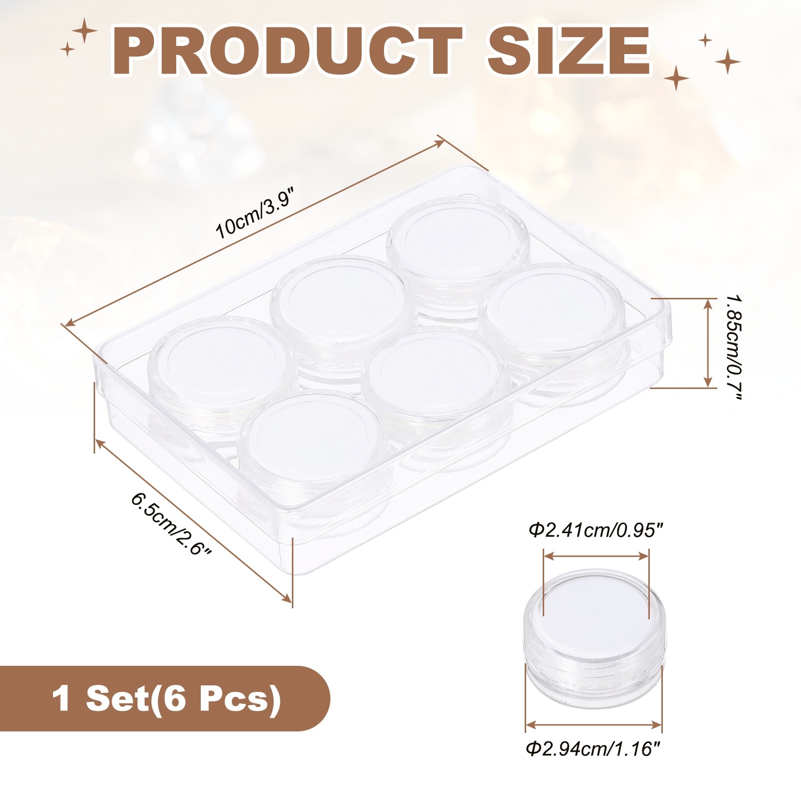 3.9×2.6×0.7 Inch Gemstone Display Box 6 Pcs Round Containers, White