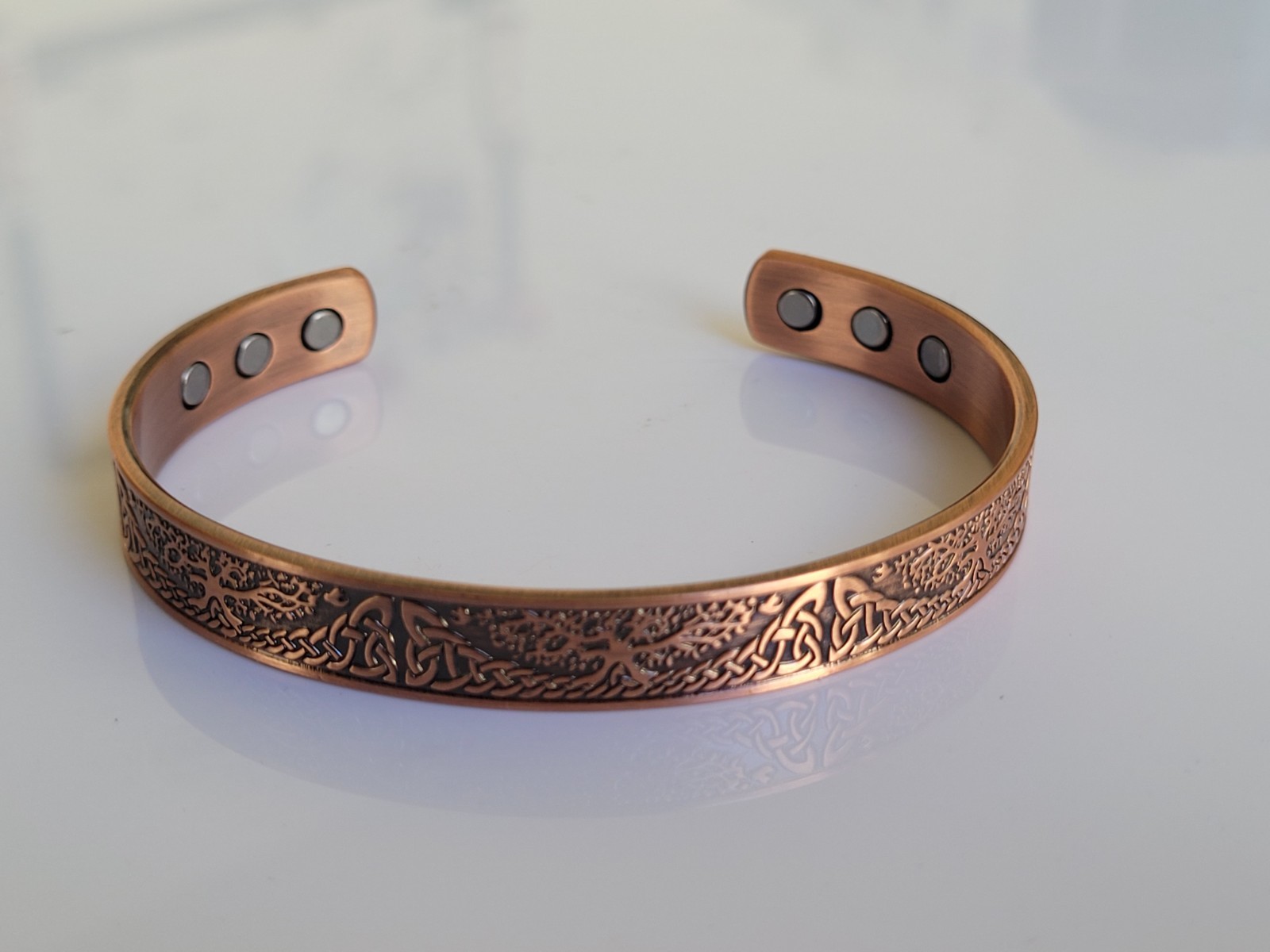 Pure Copper Magnetic 9mm Bracelet Solid Copper 6 Magnets Cuff Tree of Life