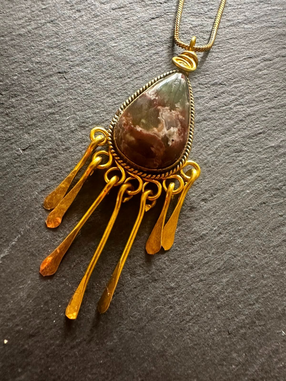 Handmade Spanish Copper Necklace with Hierro Stone Pendant, Artisan Boho Jewelry