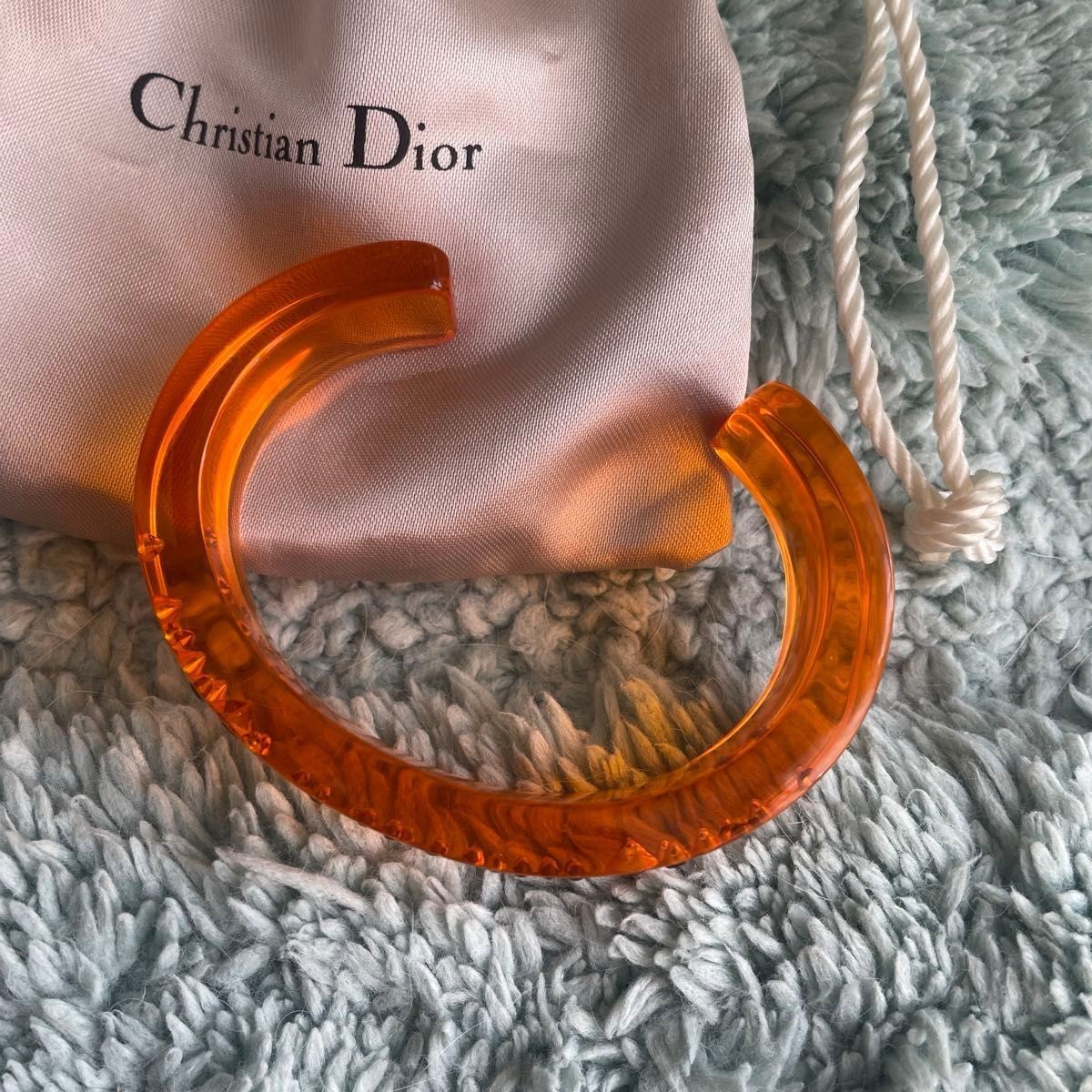 Christian Dior Logo Rhinestone Clear Orange Bangle Bracelet Cuff Accessory
