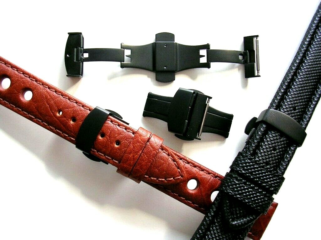 20mm Black PVD Deployment Buckle Push Button Butterfly SS IW SUISSE 18 22 24 USA