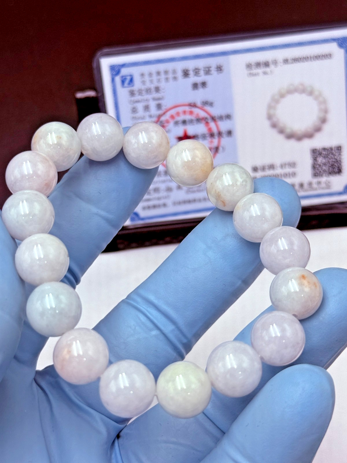 Certified Natural Grade A Jadeite Jade Bracelet Light Lavender 12.4mm #100203