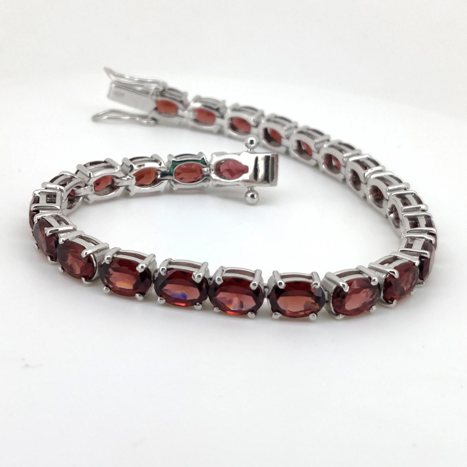 Oval Red Garnet Tennis Bracelet 925 Sterling Silver January Birthstone Jewelry