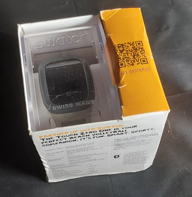 Swatch Touch Digital Watch w/Original & Papers Box-Tan/Grey Strap-UNTESTED!!!!