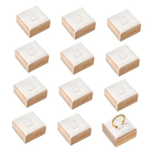 Bamboo Pcs Rings Display Stand for Selling Velvet Jewelry Ring Holder 12