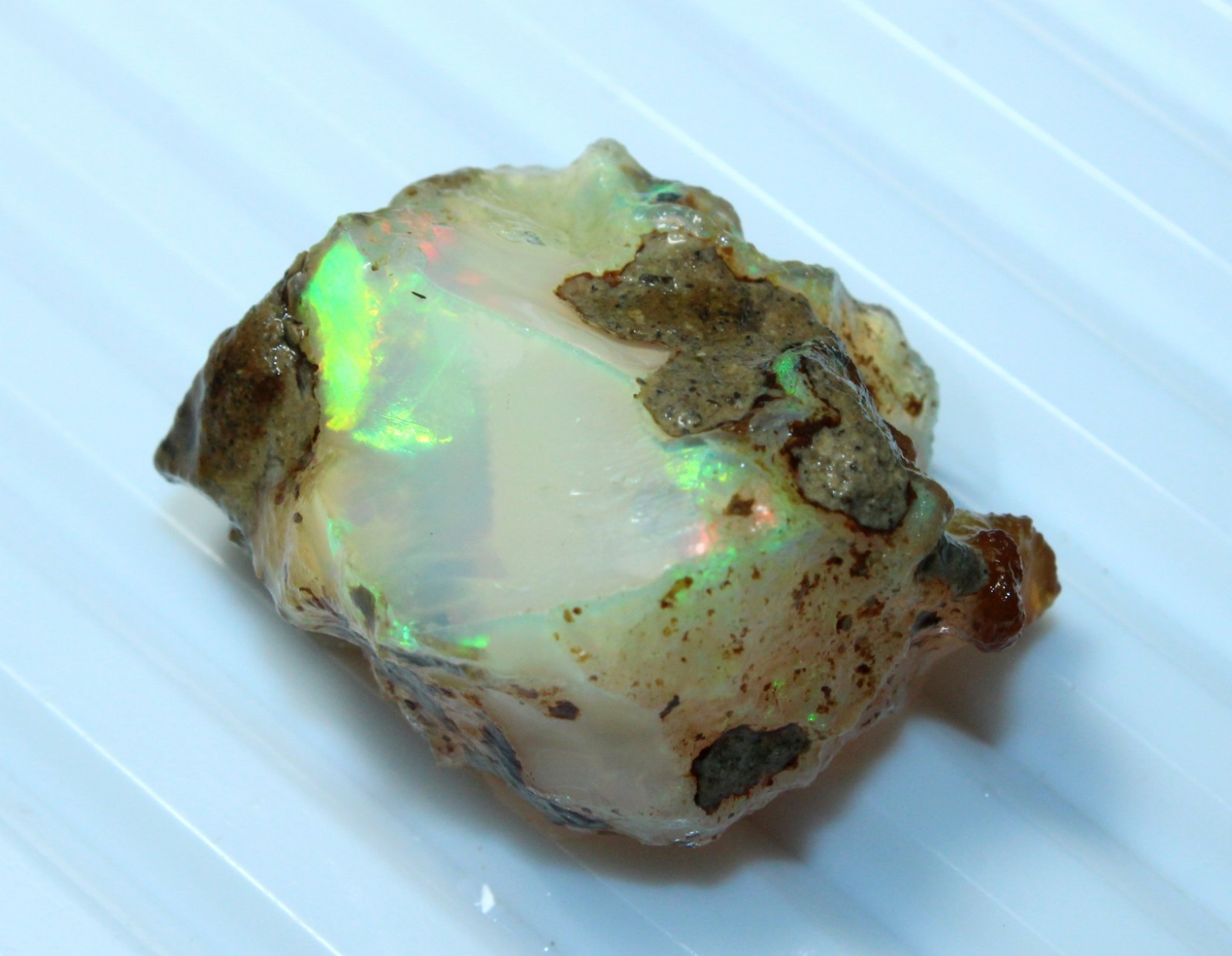 39.45 Carat Natural Ethiopian Rough Opal Raw Crystal with Intense Green Flash