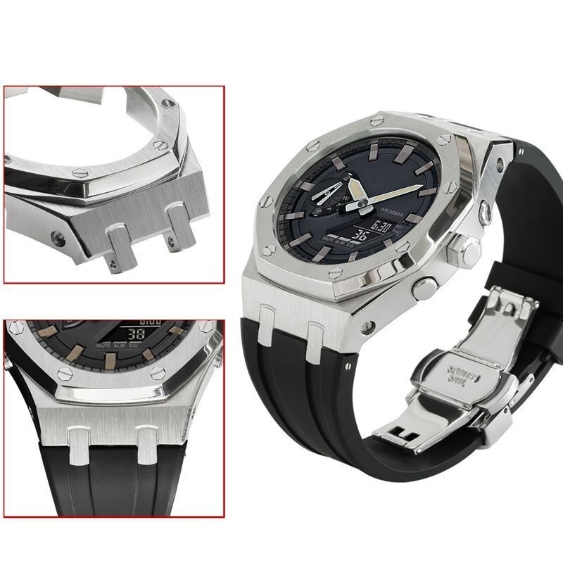 For G-Shock GA2100 GA2110 CasiOak Mod Kit 5th Gen Steel Bezel Case Rubber Strap