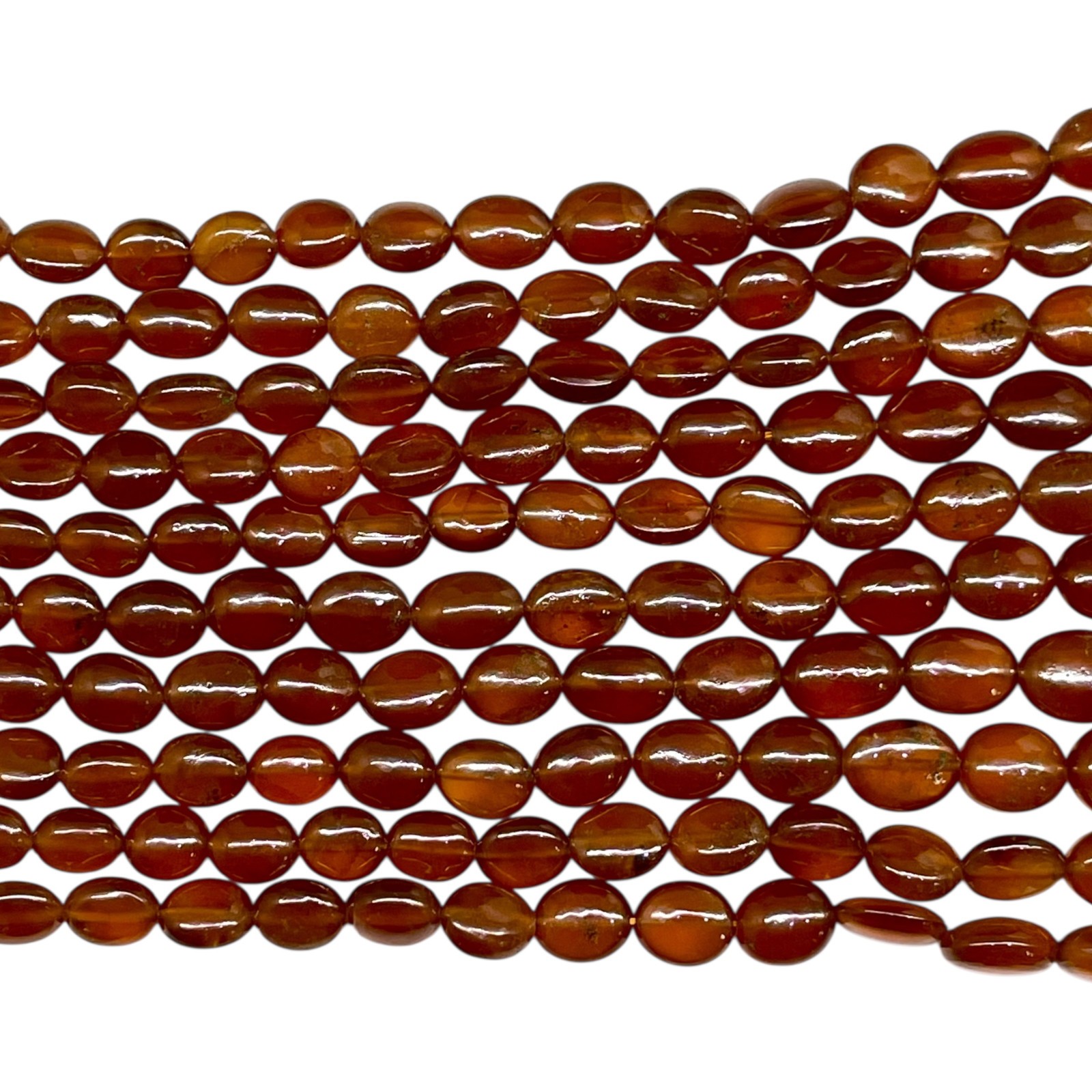 18 Inch Natural Hessonite Garnet Necklace Oval Cabochon Beads 925 Silver Clasp