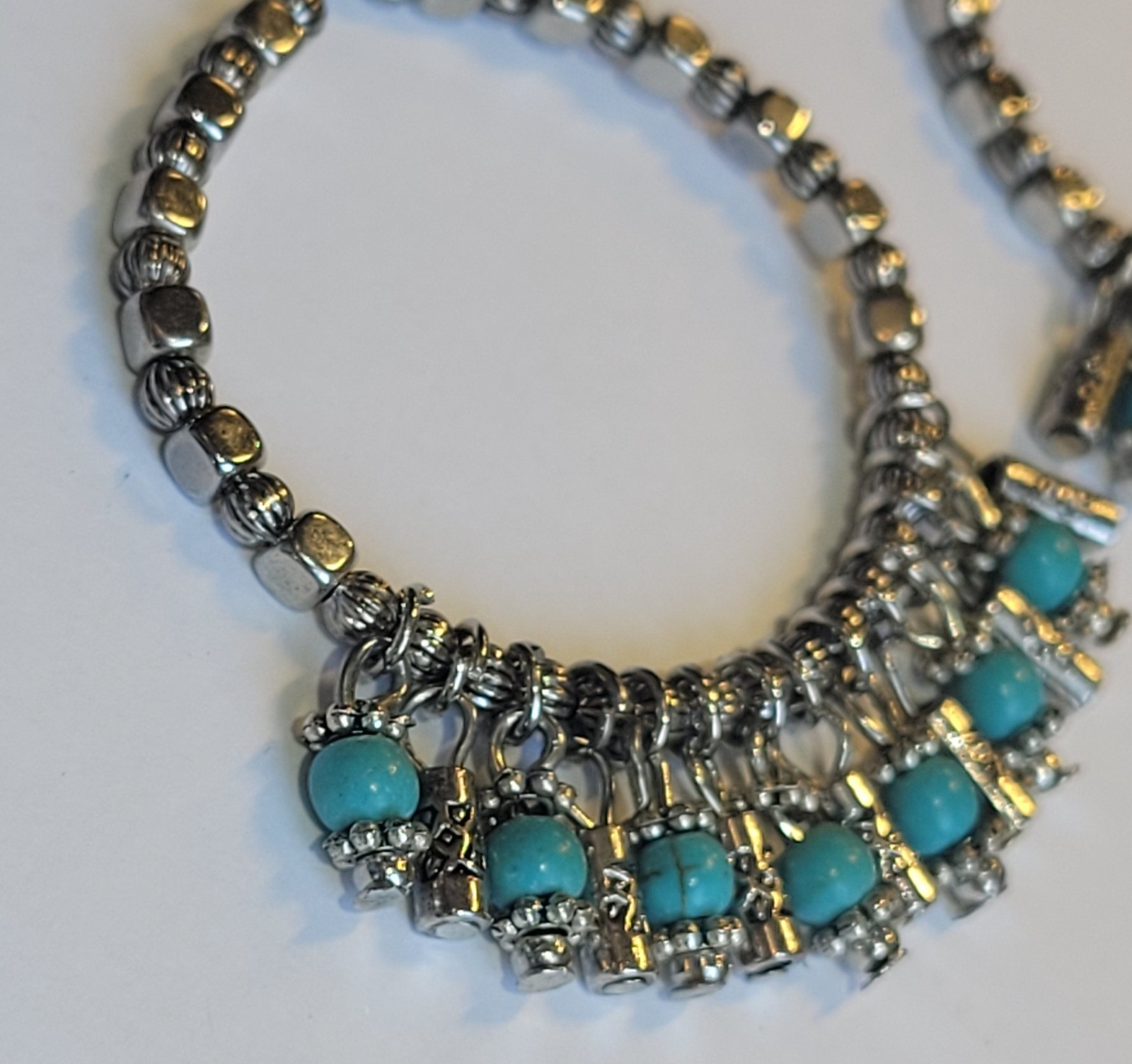 Western Silver Tone Concho Faux Turquoise With Dangling Hoop Pierced Earrings