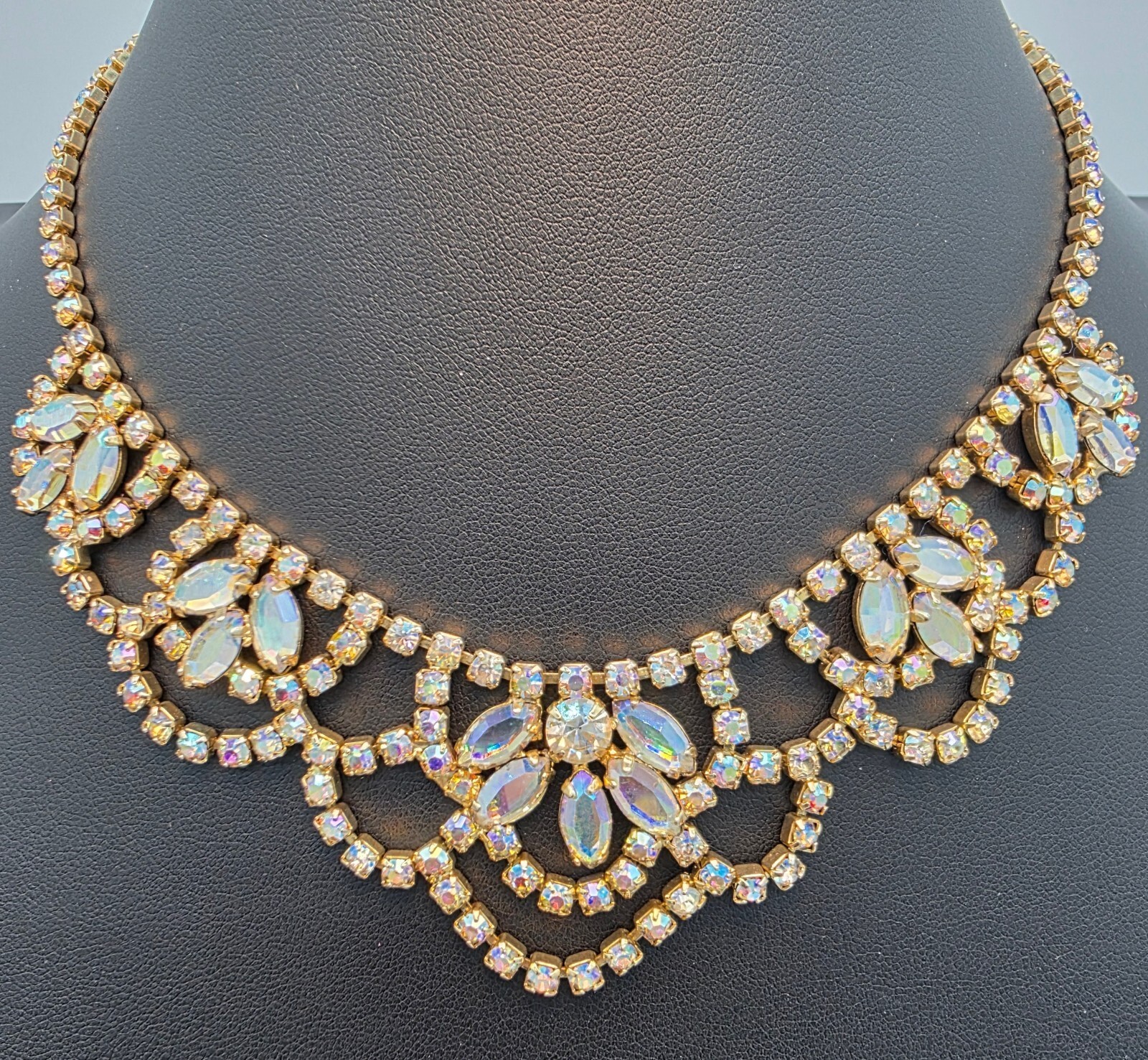 VTG Juliana DeLizza & Elster Aurora Borealis Crystal Necklace 1960 Old Hollywood