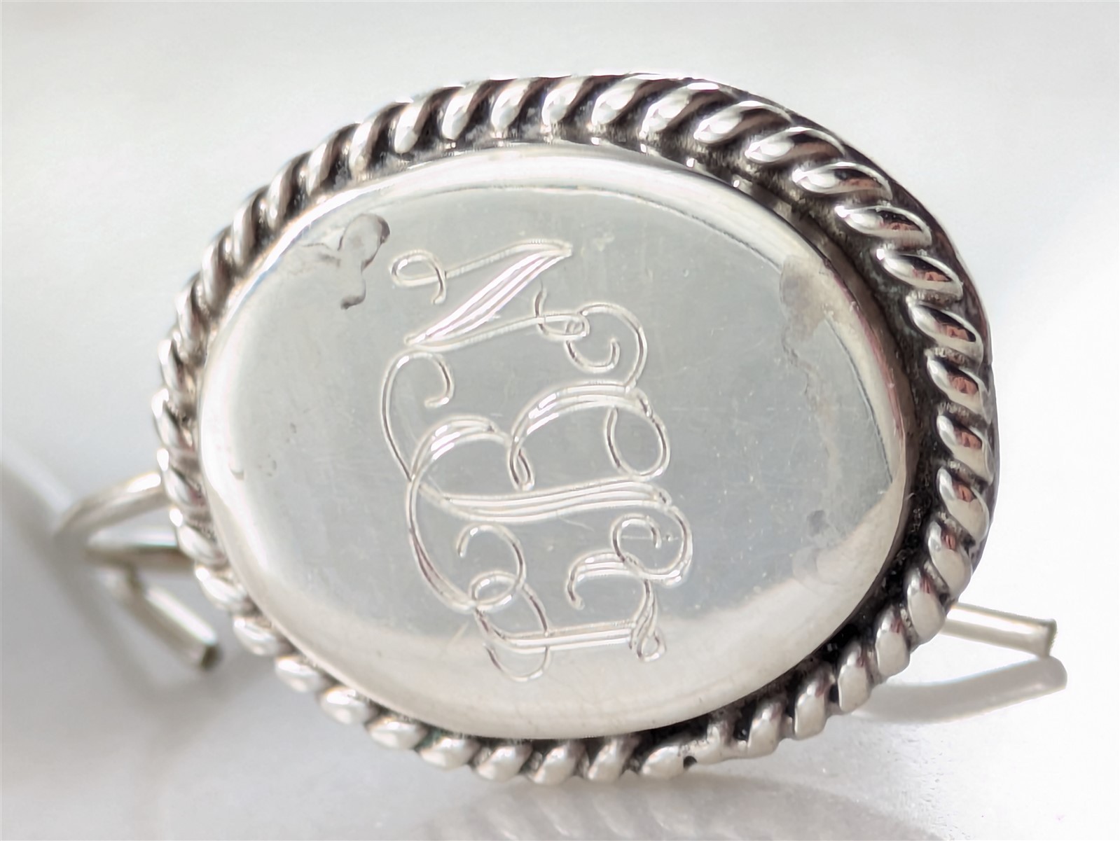 Vintage Solid Sterling Silver LBN Monogramed Oval Dangle Earrings 10.7 Grams