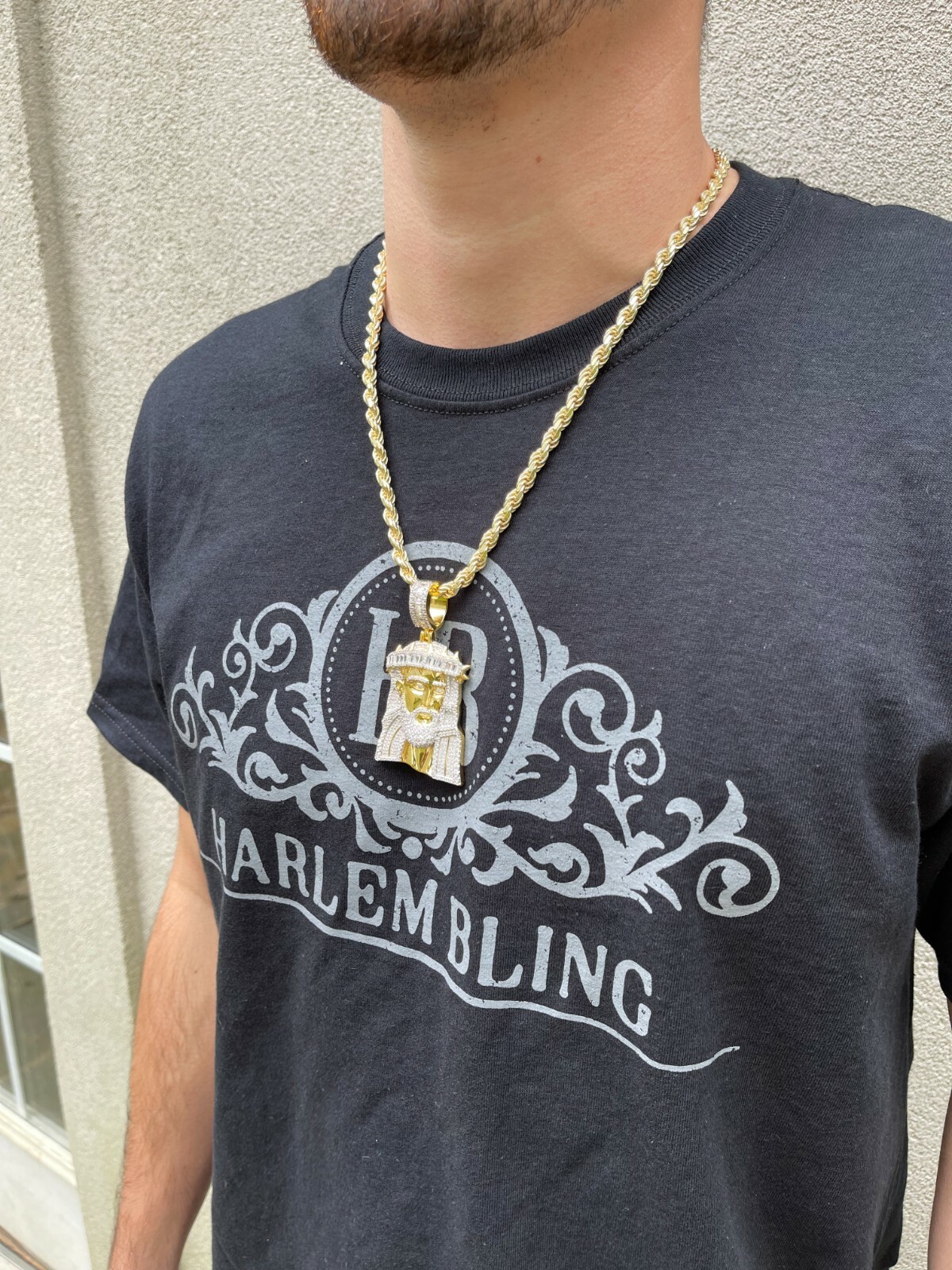 Men’s Large 925 Silver Gold Plated Jesus Piece Iced Hip Hop Necklace Baguette CZ