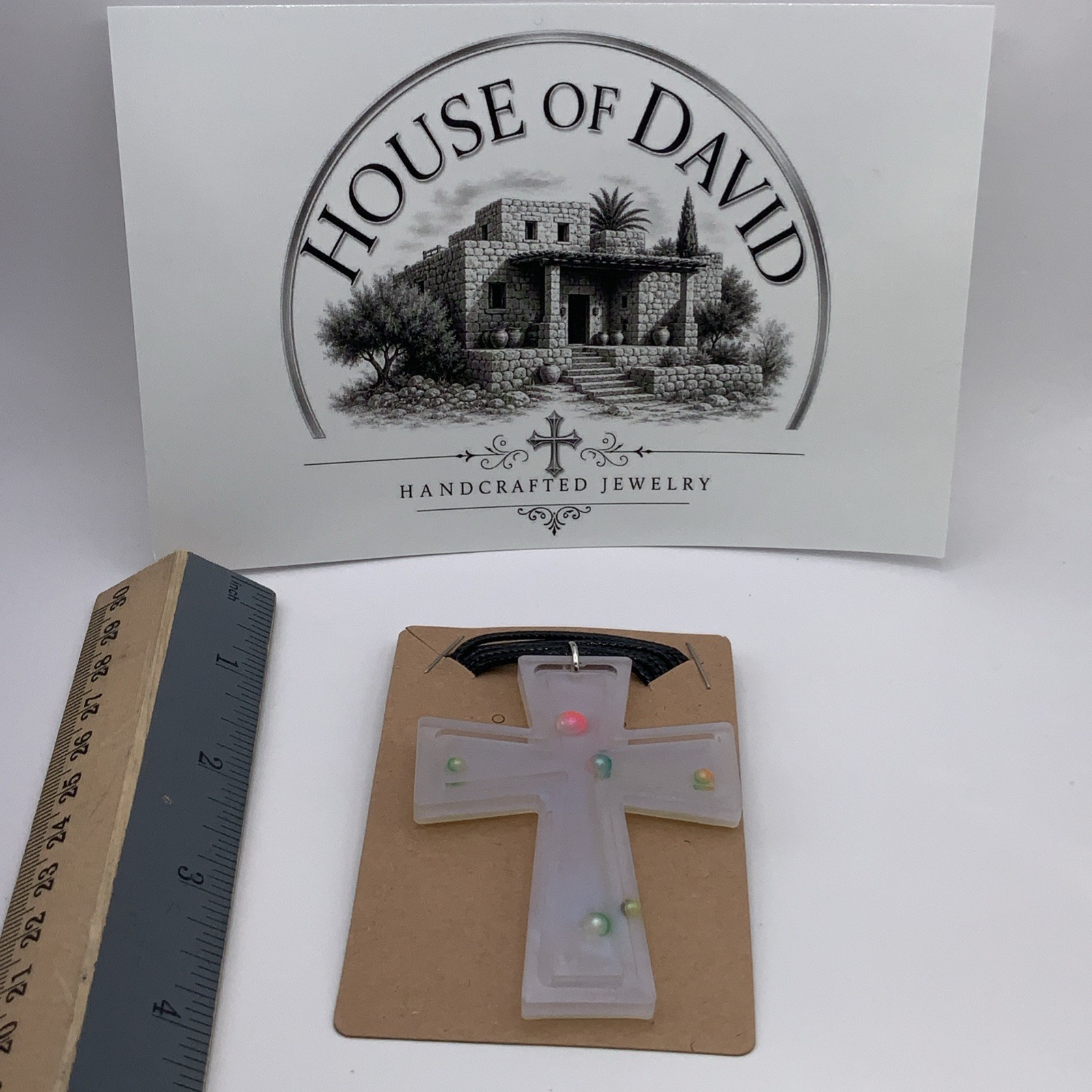 House Of David Handmade Cross Necklace Floating 3D Pearls