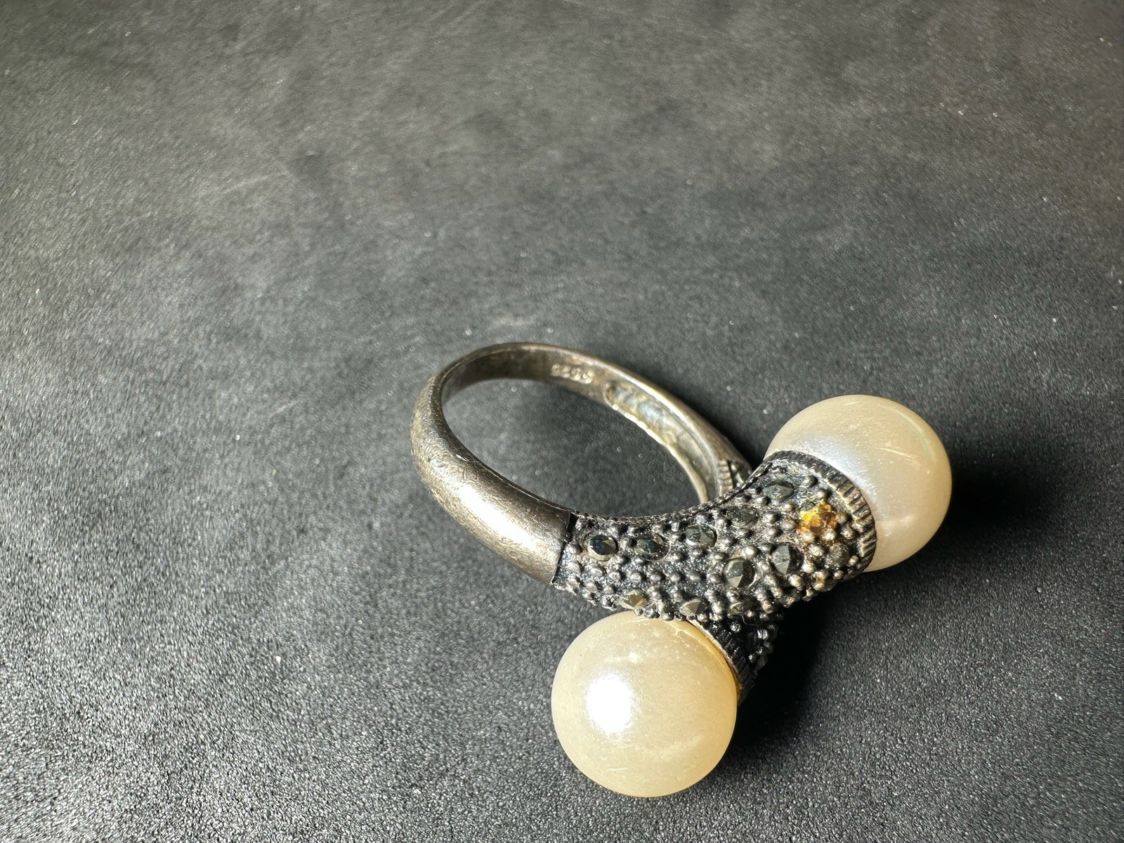 6.71g Vintage Sterling Silver 925 Ring Textured Double Bead Statement M Size 8
