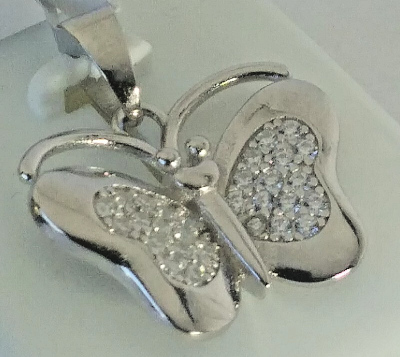 925 STERLING SILVER CZ micropave FLASHY BUTTERFLY PENDANT cubic zirconia 23x22mm