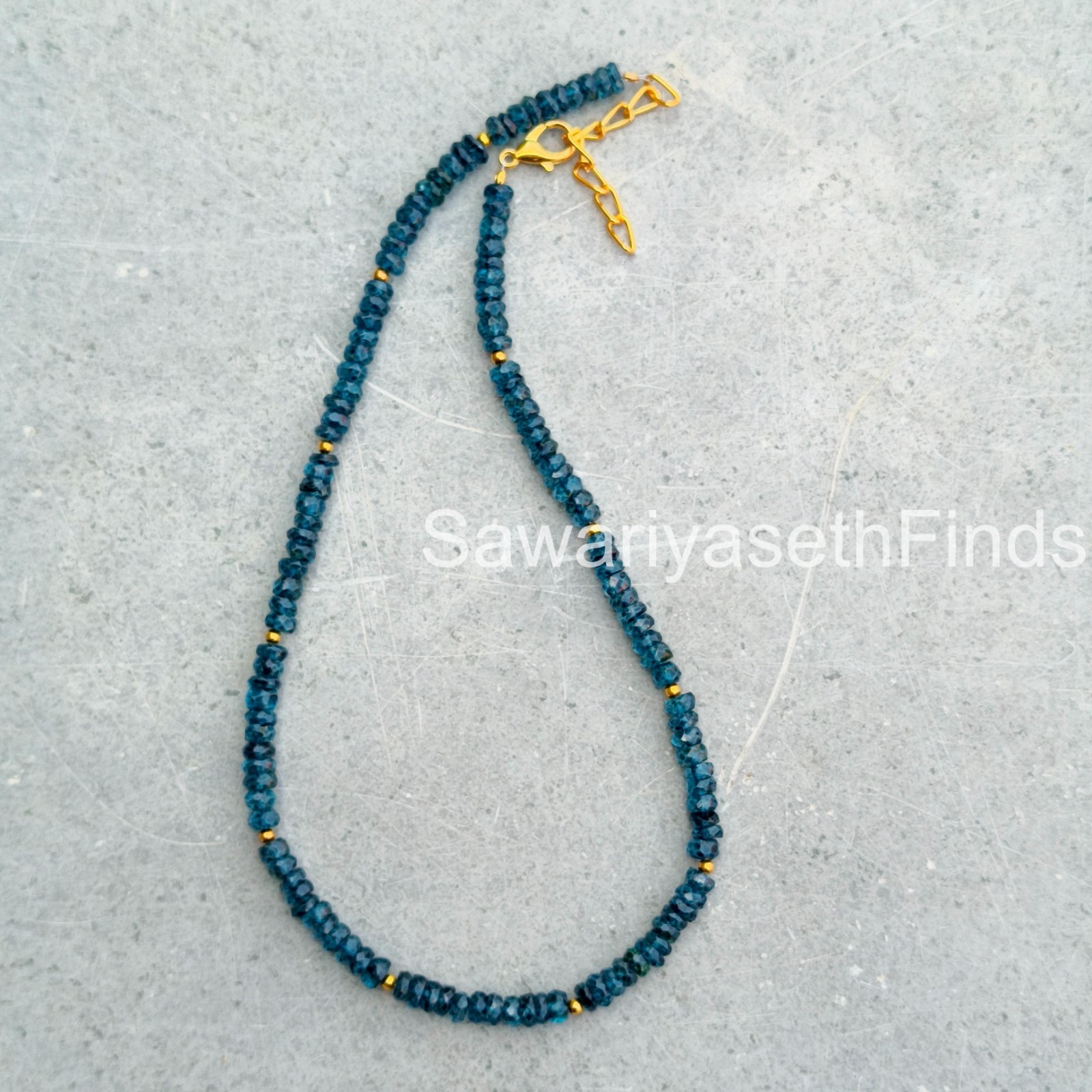 Blue Topaz Rondelle Necklace, Sterling Silver Clasp, Dainty Gemstone Jewelry,