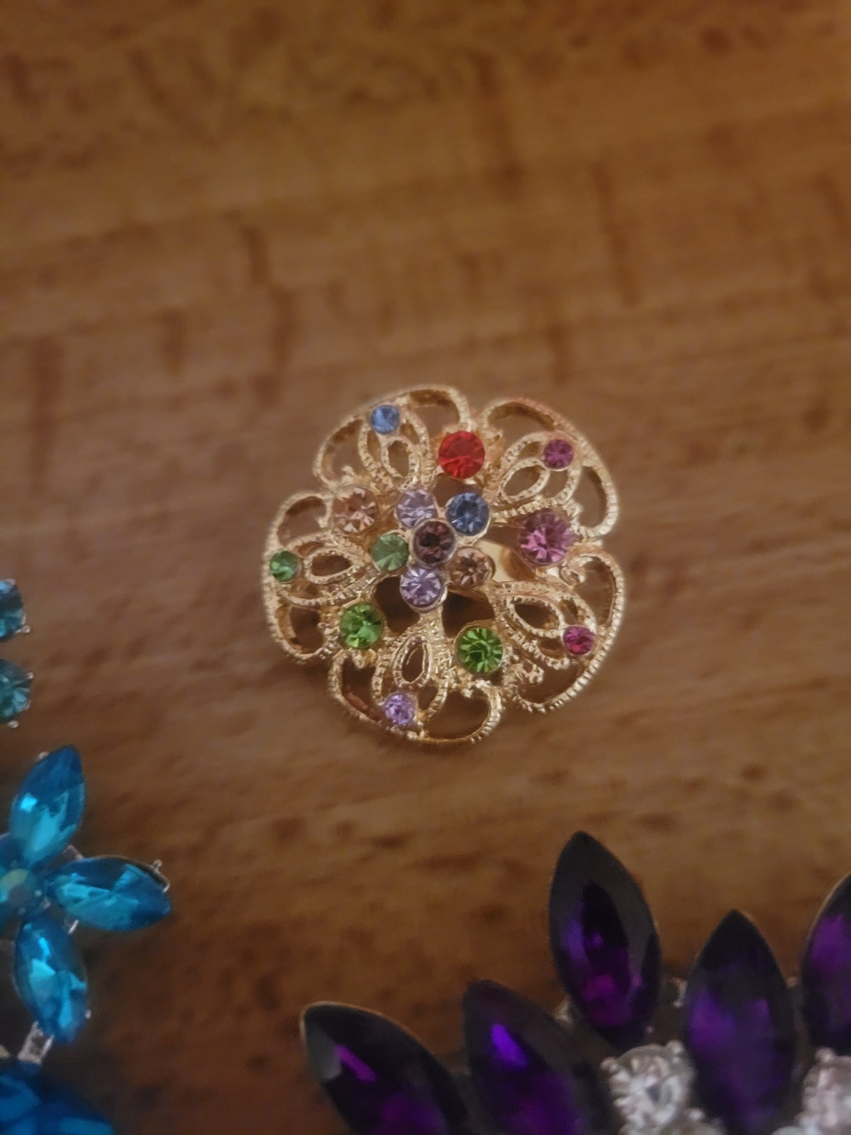 Big Aqua Blue Purple Rhinestone Multicolor Flower Brooch Pin Lot CA USA E508