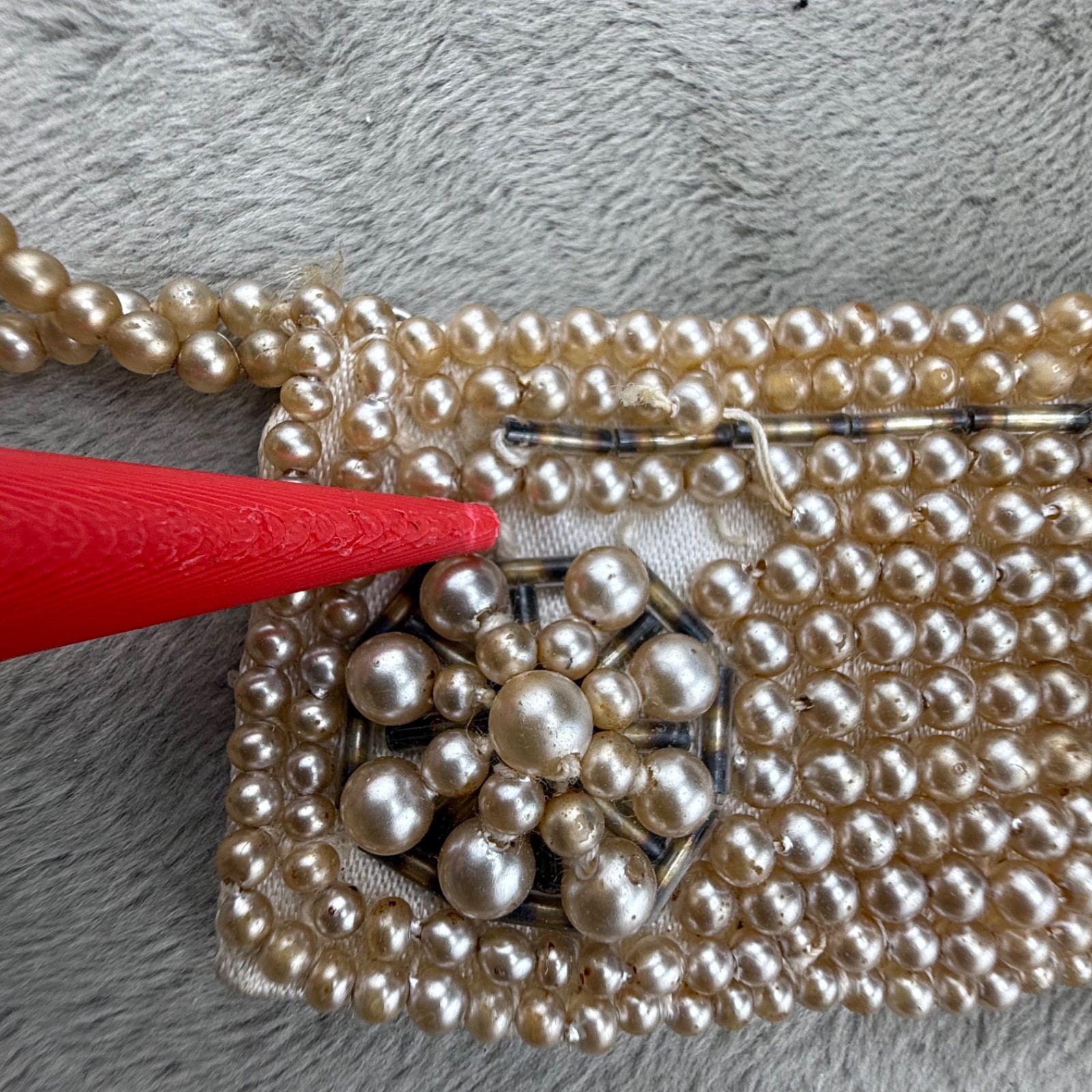 Vintage Beaded Collar Necklace Cloth Backing Imitation Pearl 15” READ