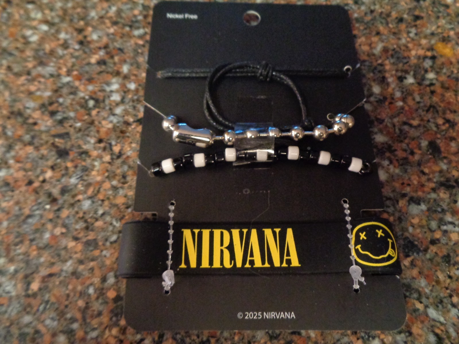 Nirvana Logo Bracelet Set 4 Bead Nameplate Smiley Face Rubber Cobain New
