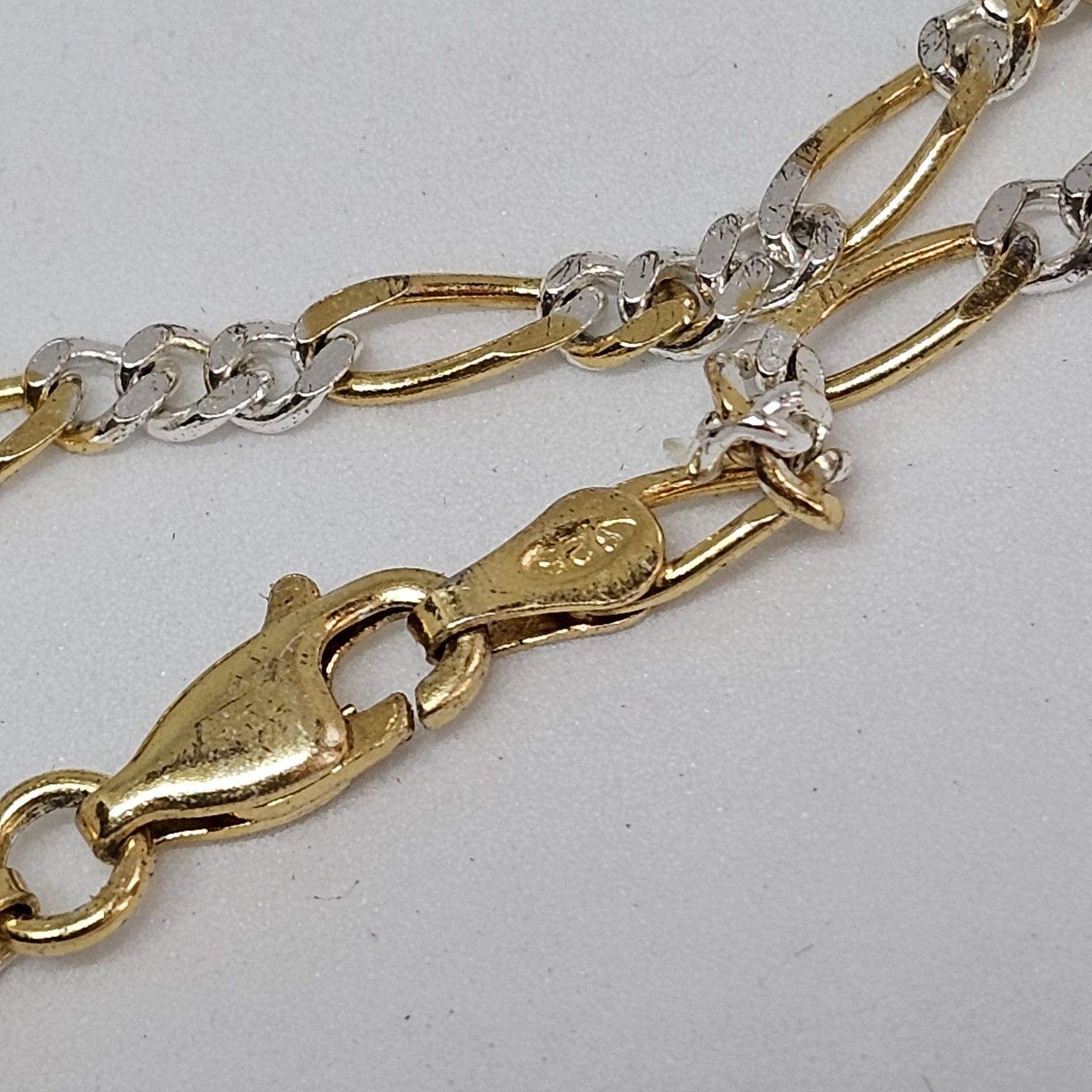 SU 925 Sterling Silver Vermeil Figaro Flat Link Chain Bracelet 7″ Long Italy