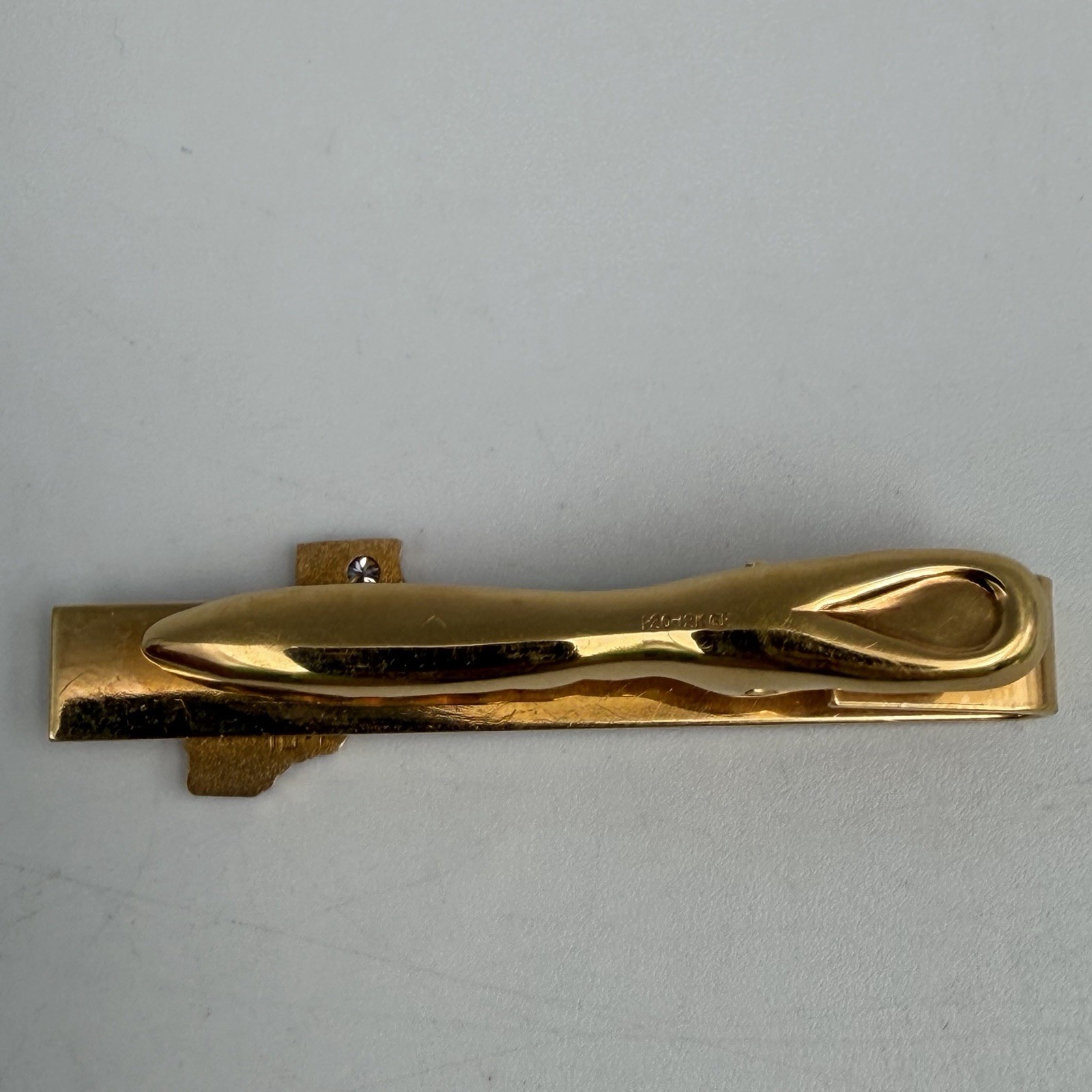 Vintage 12K GF Tie Clip 10K Gold Bell Emblem Stone Accent Men’s 36