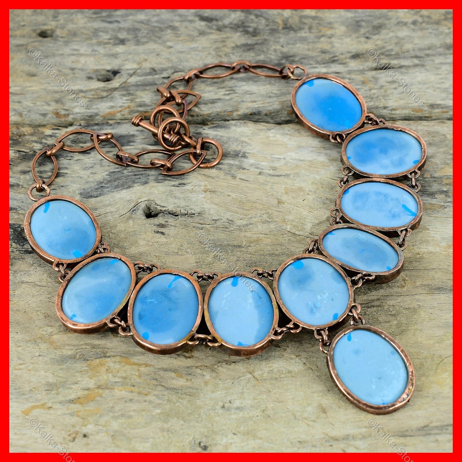Oval Sleeping Beauty Turquoise Stone Copper Electroformed Chain Necklace Jewelry