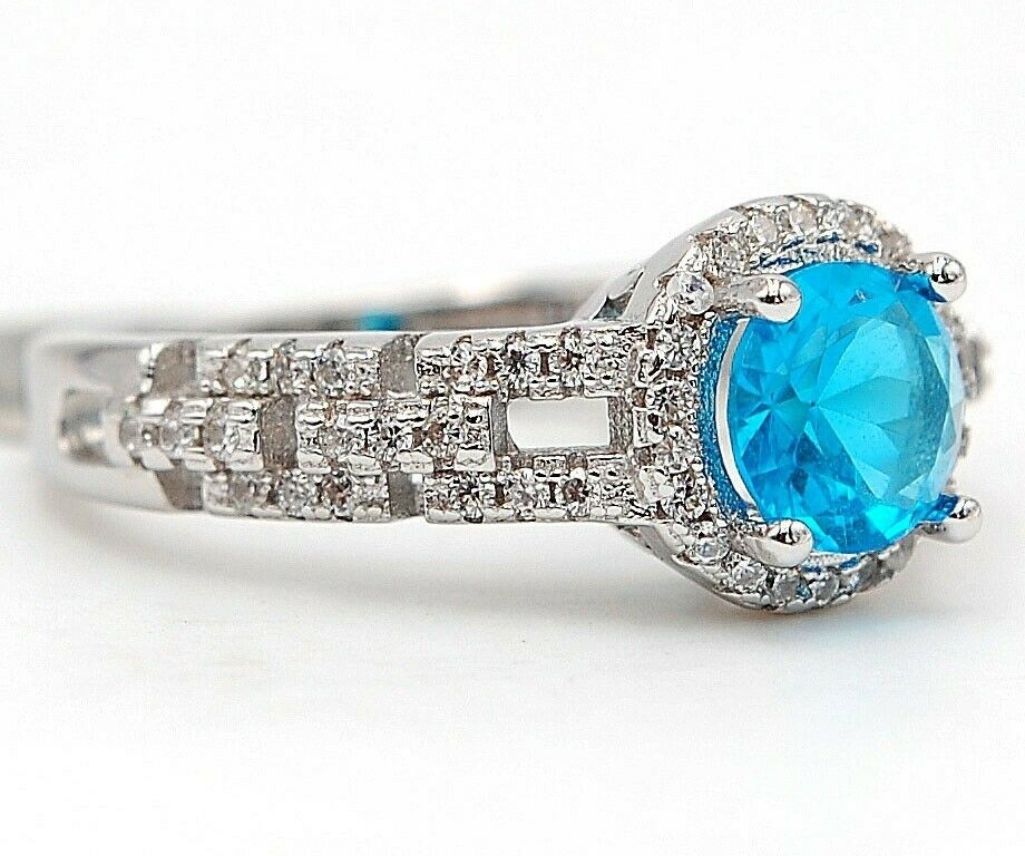 Heat Treated 2CT Blue Topaz 925 Solid Sterling Silver Ring Sz 8 UB3-9