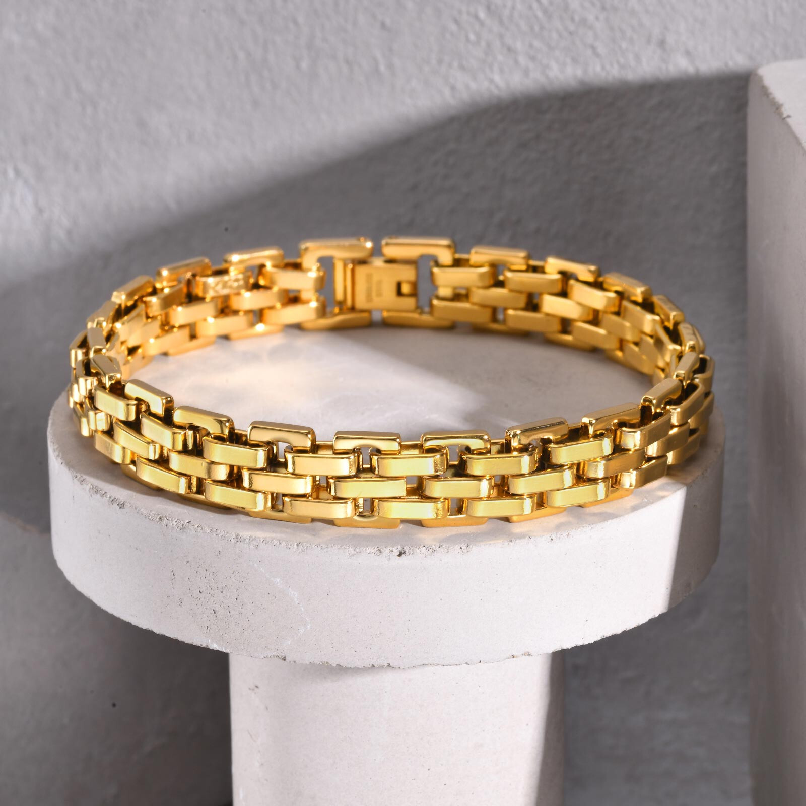 11mm 8.26inch Simple Mens Women Stainless Steel Watch Strap Chain Gold Bracelet