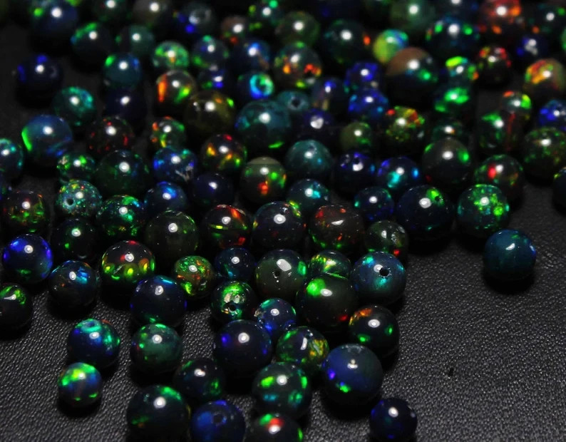 Black Ethiopian Opal Round Beads 4-5mm 10 Pieces Natural Loose Gemstone