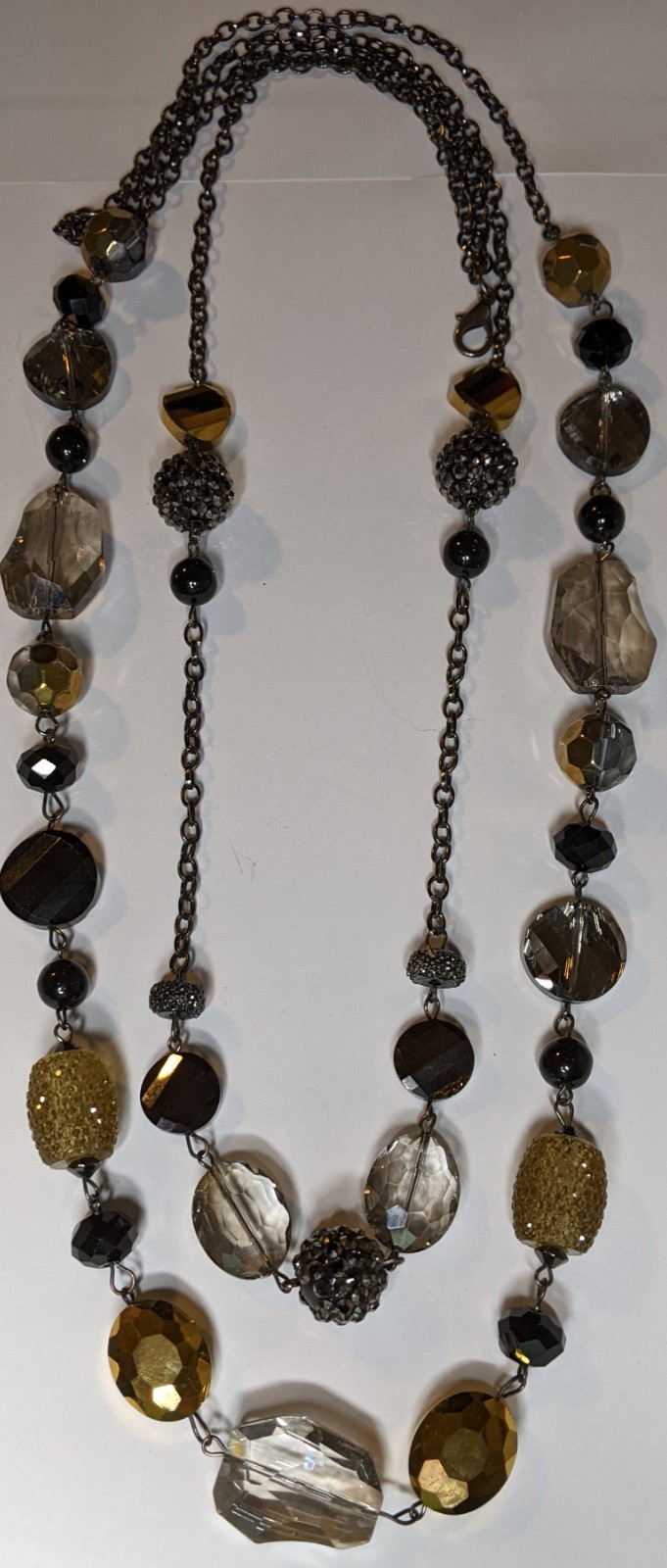 Women Necklace 2 Strand Black Gray Yellow Beads Stone Costume Jewelry Statement