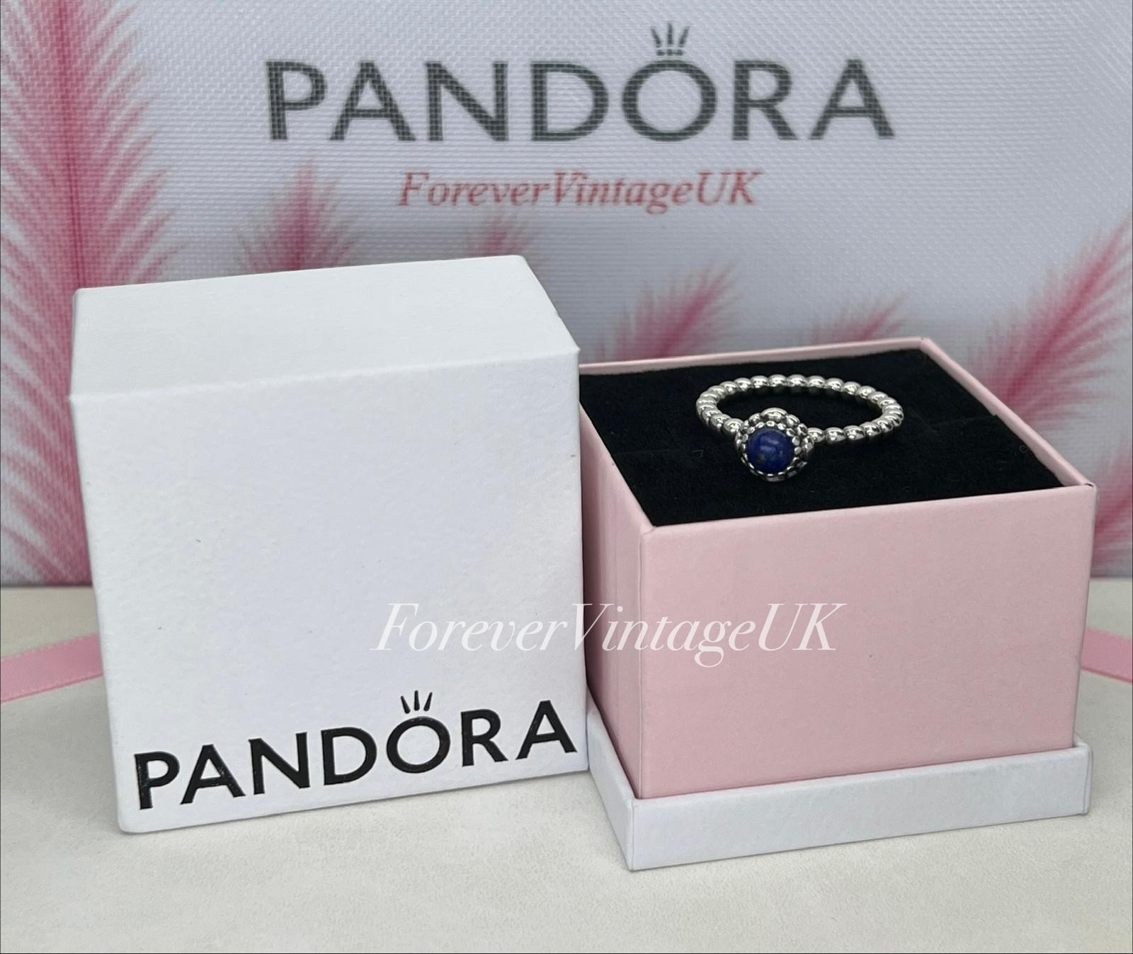 Pandora 🩷 Silver “September Birthstone” Ring – Blue Lapis – EU 56 – 3.54g