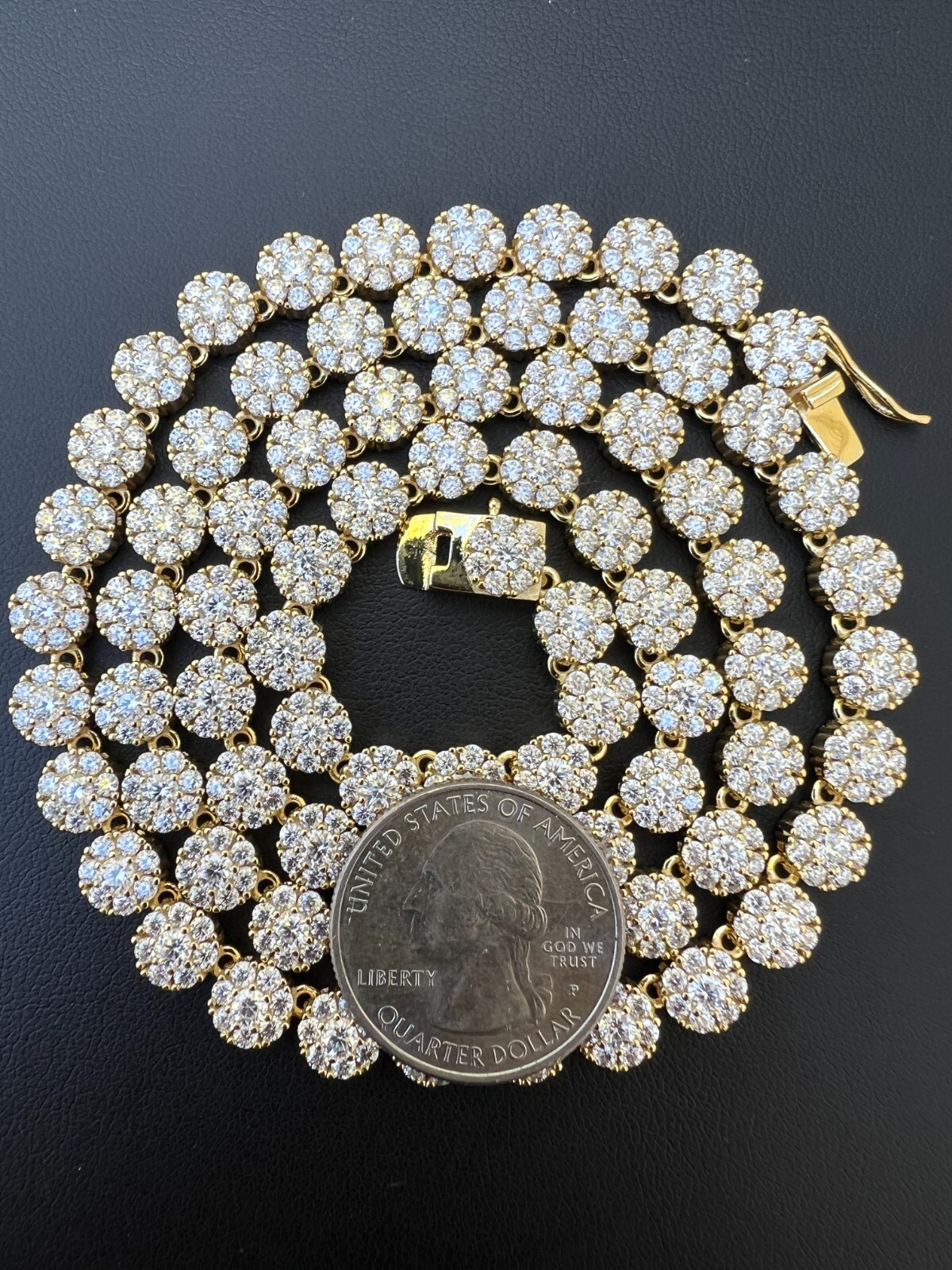 14k Gold Plated Silver Real MOISSANITE Hip Hop Cluster Tennis Chain Necklace