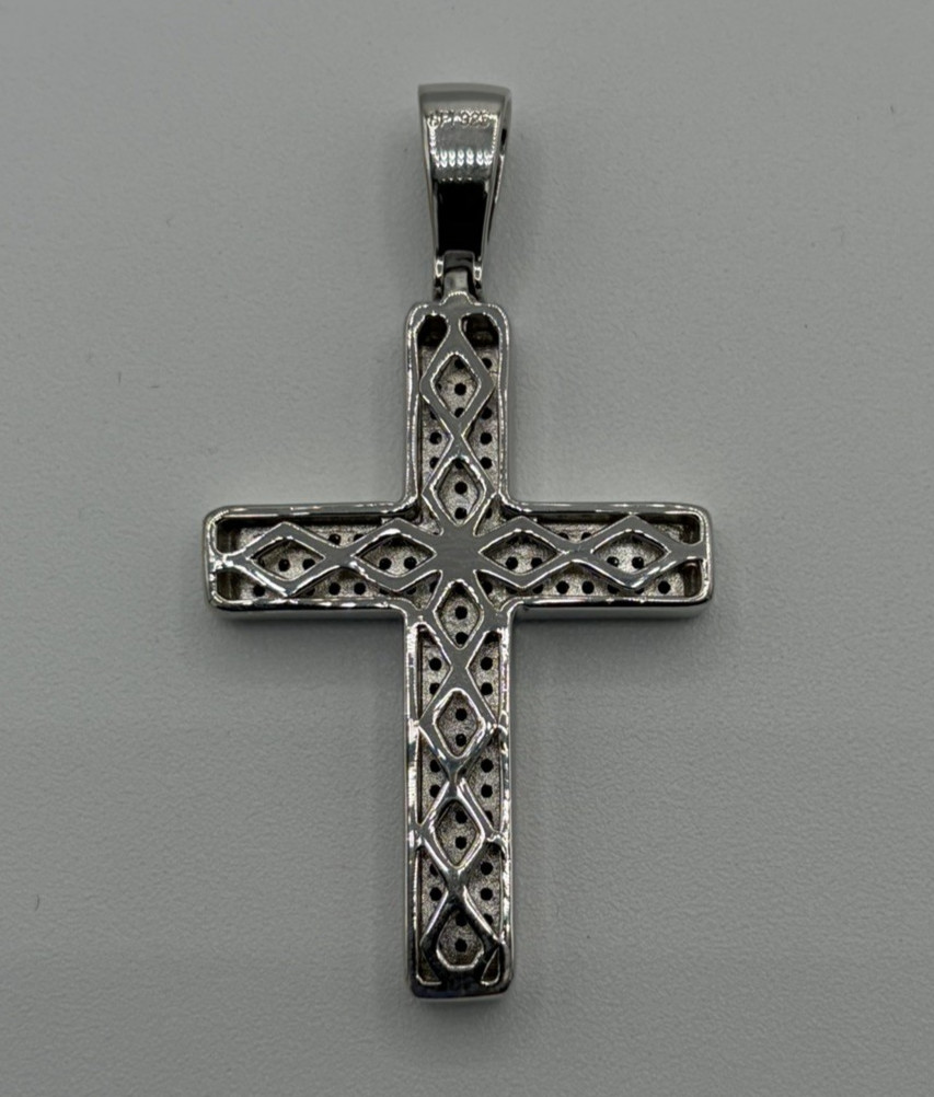 925 Sterling Silver Religious Cross Pendant Round CZ 1.95″ 9.42g