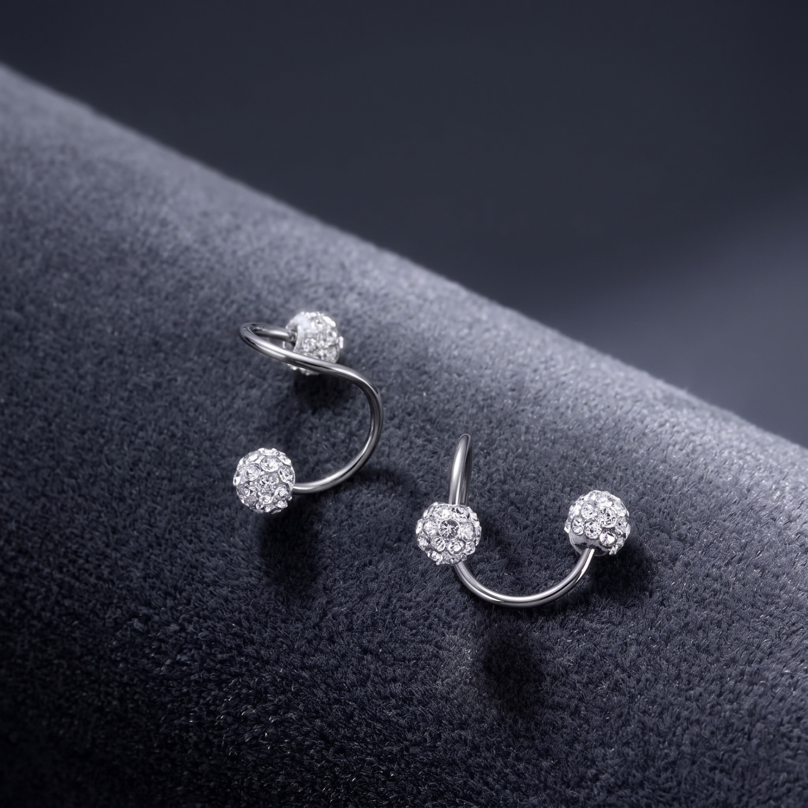 2Pcs Double Ball Stud Earrings Sparkling Pave Crystal Disco Bead Jewelry