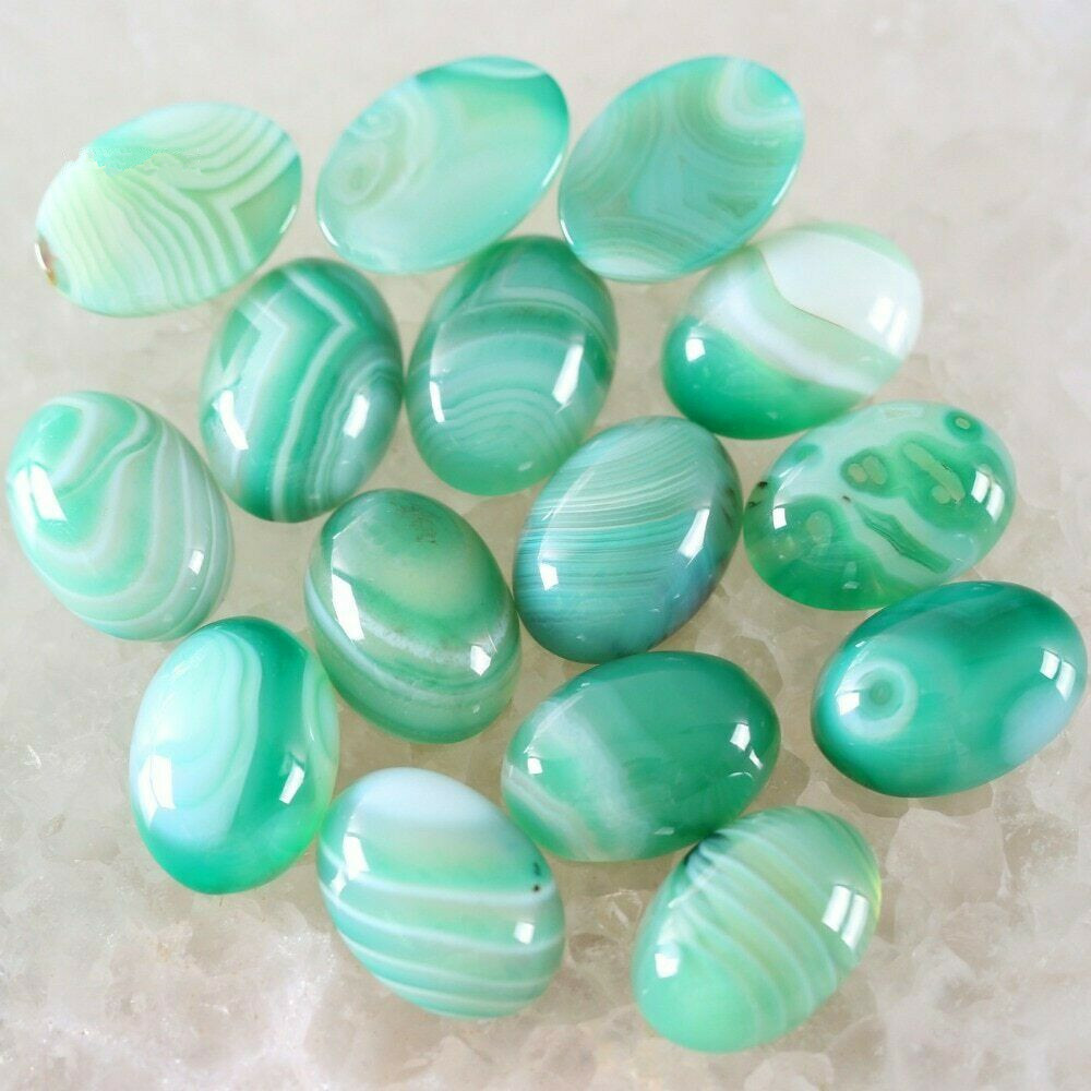 15x20mm Natural Stone Green Stripe Agate 30pcs Oval Bead CAB Cabochon No Holes