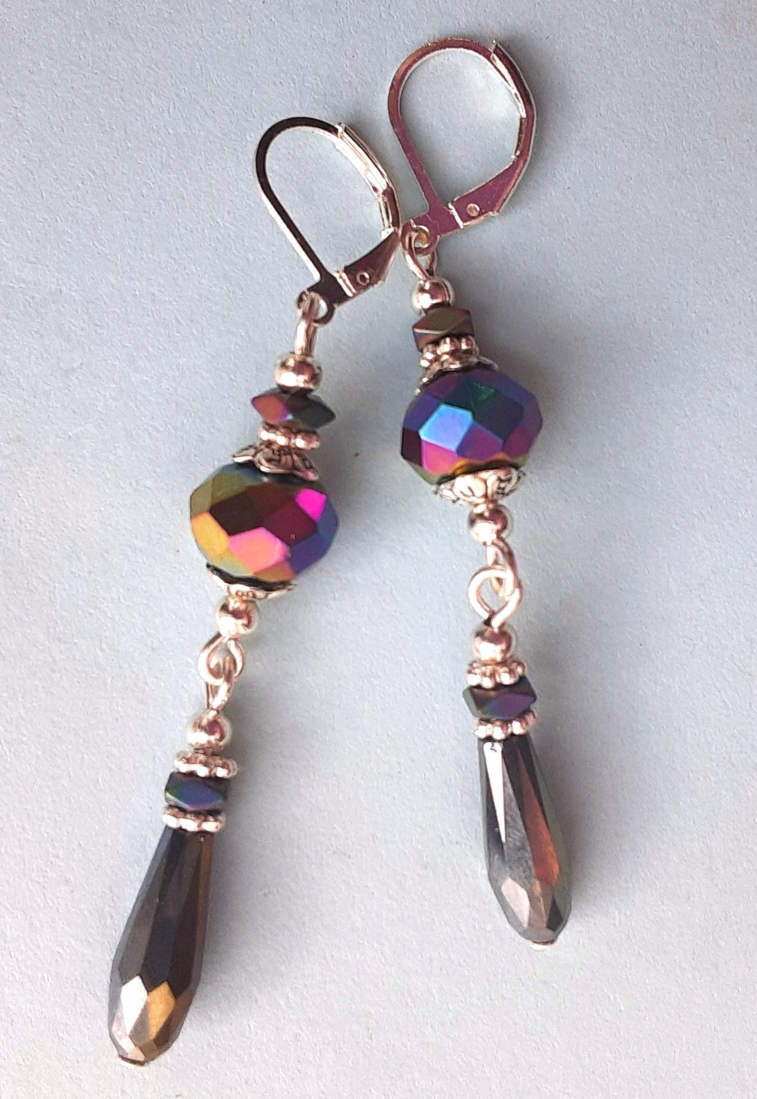 RAINBOW Crystal dangle earring SP LEVERBACK handmade #DMX
