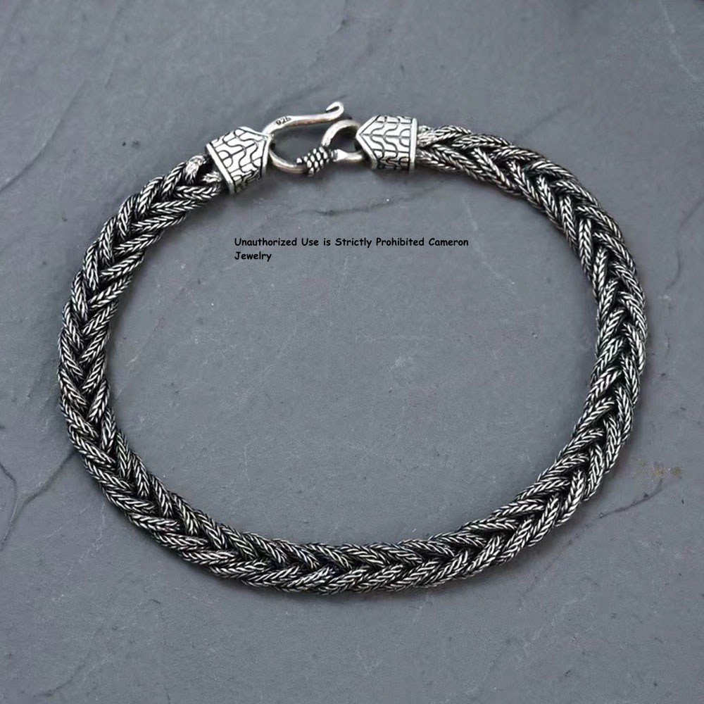 Pure S925 Sterling Silver Chain 5mm Braided Wheat Link Bracelet 7.1-9.5inch