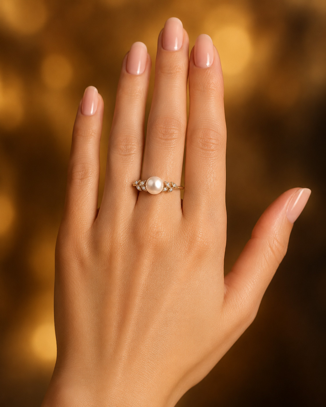 Lab Created Pearl Ring, Base Metal: Brass Finish: Gold Plated, Gift For Her
