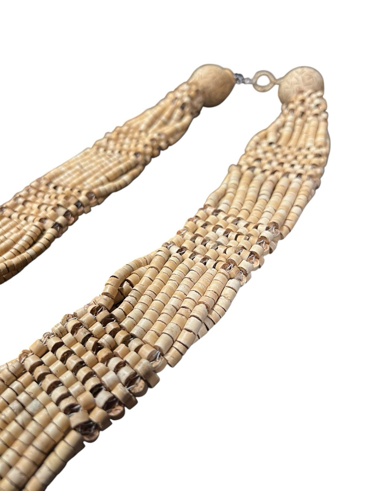 Bohemian Oversized Khaki Chunky Beaded Necklace Lobster Clasp Closure 14.5 Inch